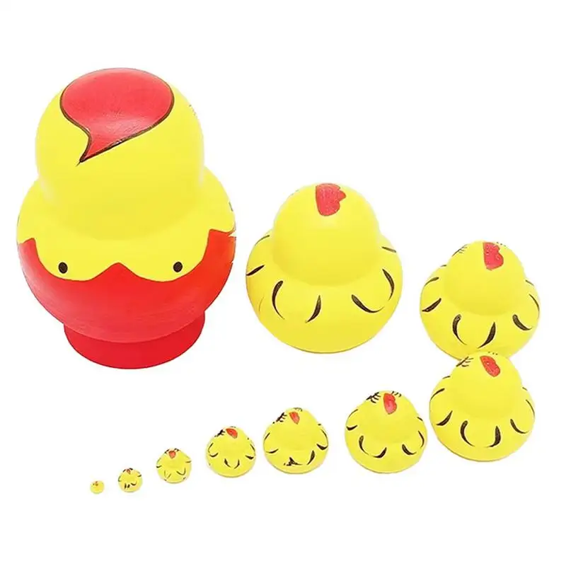 Boneca de nidificação russa brinquedos 10x conjunto de madeira bonecas de nidificação russa pintinhos poultries padrão empilhamento brinquedos para meninos meninas