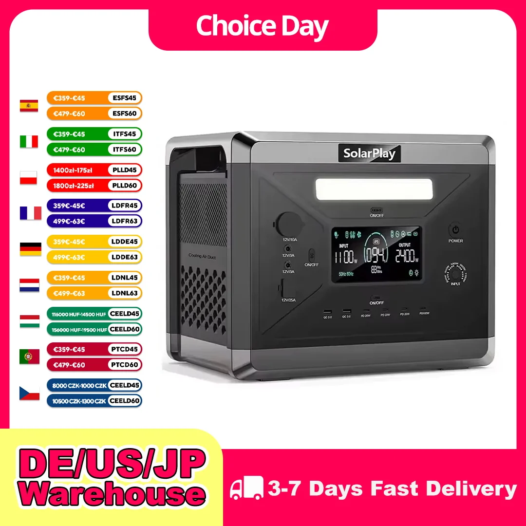 SOLARPLAY Q2501 Large Capacity Portable Power Station Fast Charging Outdoor Emergency Backup Power For Camping Travel Household Use