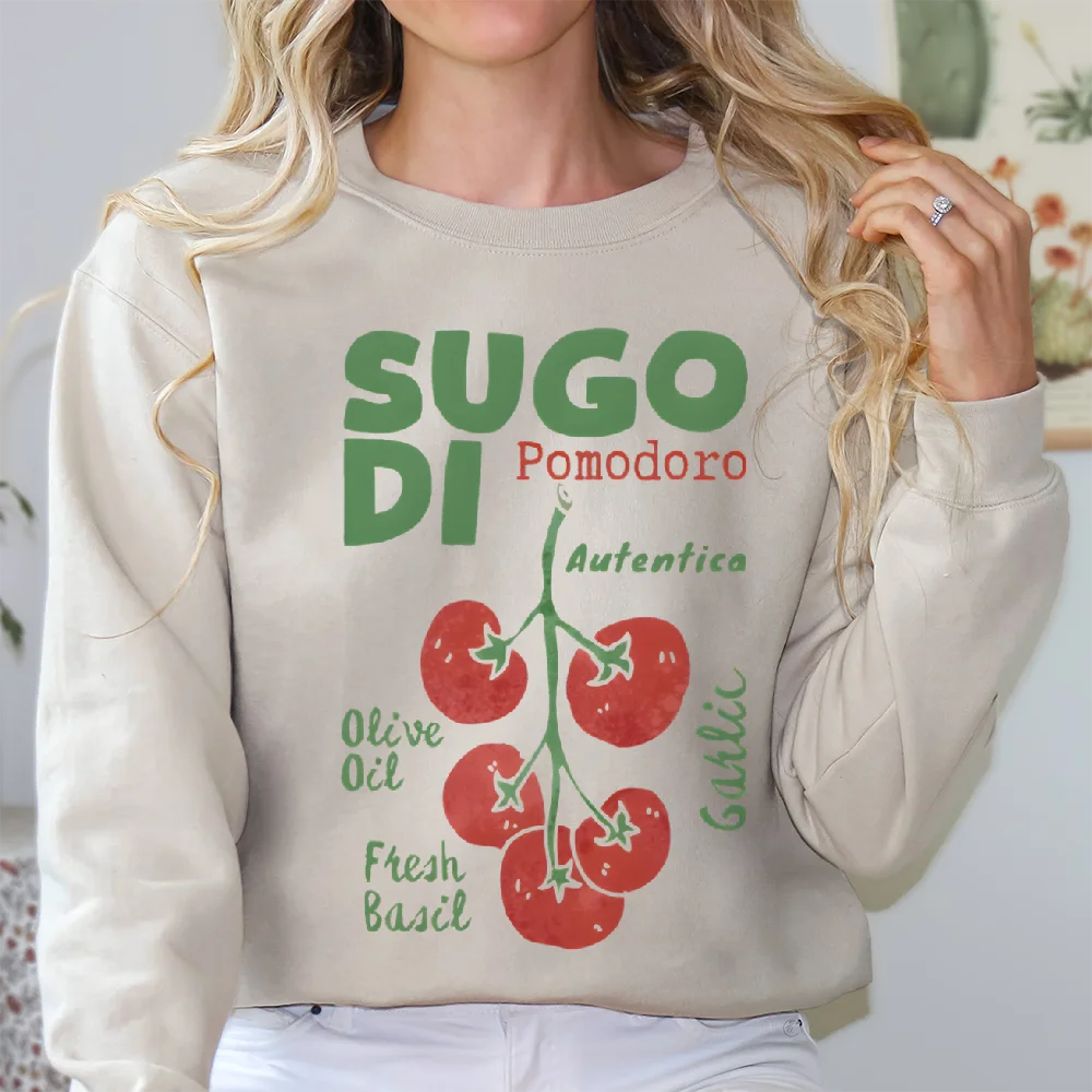 Retro Vintage Sweatshirt Graphic Hoodies Y2K Tops Casual Daily Wear Unisex  Versatile Stylish Pullover Aesthetic Pomodoro Tomato