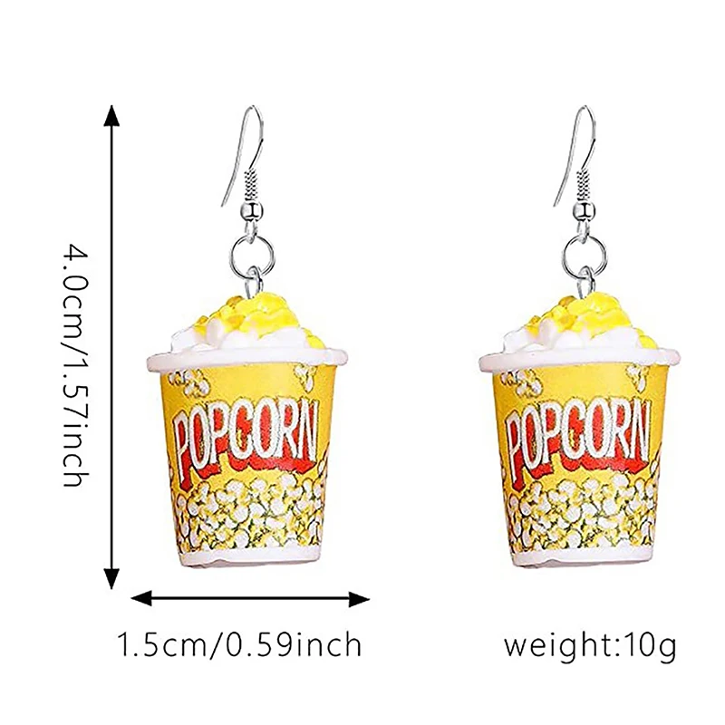 。Resin 3D Accessories Handmade Hook Eardrop Cinema Jewelry Cute Gift Creative Simulation Popcorn Bucket Pendant Women's Earrings