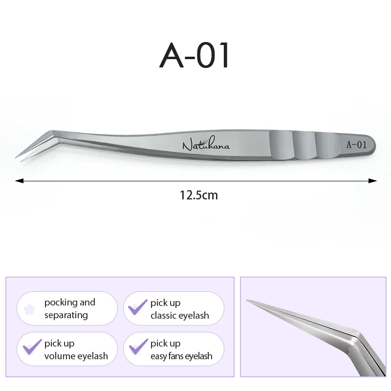 NATUHANA Antistatische gerade Wimpernverlängerungspinzette, industrielle Präzision, gebogene gerade Wimpern-Augenbrauenpinzette, Make-up-Tools