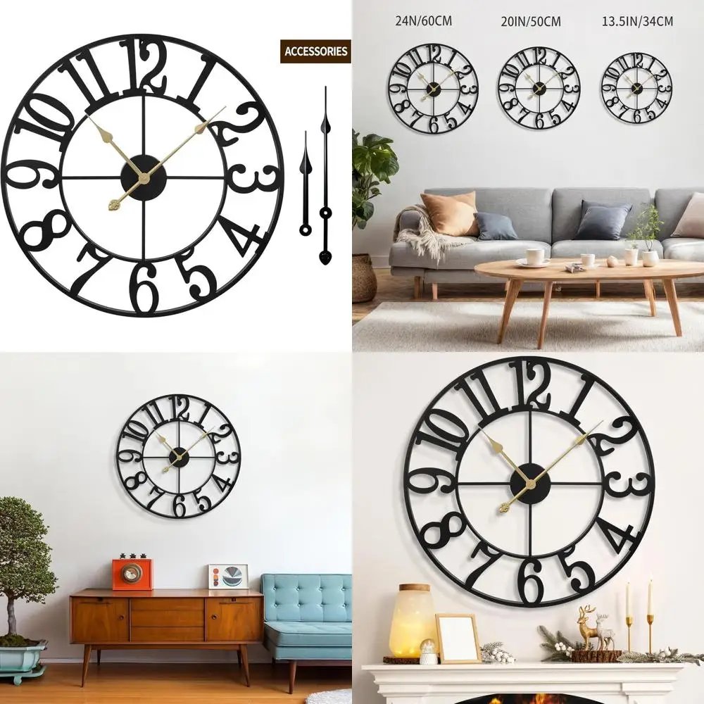 

Большие настенные часы для гостиной, бесшумные, без тикания, на батарейках, винтажные, круглые, современные, металлические, для спальни