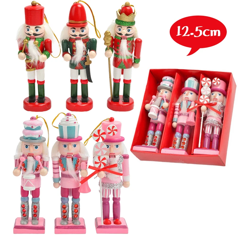 Red Series Wooden Mini Nutcracker Soldier Figure Pendant Ornament, Christmas Party Decor Supplies, Gifts for Kids, 12.5cm, 1Pc