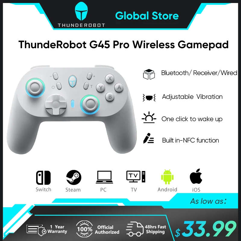 

ThundeRobot G45 Pro Three-mode Wireless Gamepad Gaming Controller Hall Effect Built-in NFC for Switch Windows PC STEAM TV