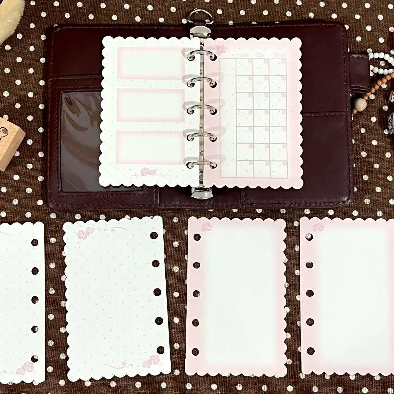 NEW Aesthetic 6 Hole Binder Refill Paper 60 Sheets 6 Designs M5 Loose Leaf Planner Insert Pink Brown Journal Pages