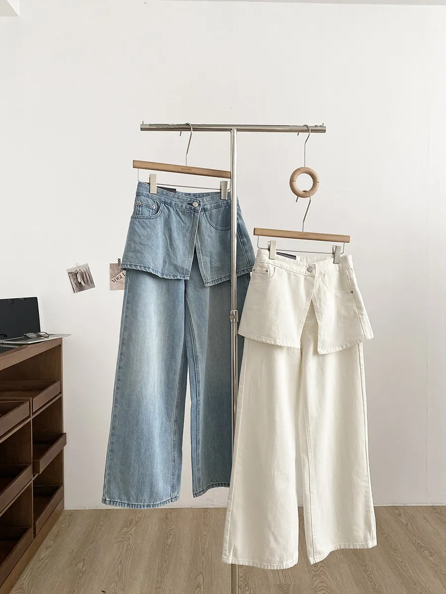 

Spring 2026 Fashion Washed Loose Wide Leg Jeans High Waist Polyester Fiber Button Closure Color Commute Style Ladies Jeans