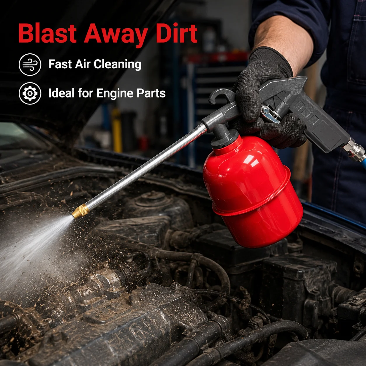 Pneumatic Car Engine Cleaning Gun 1Pc Zinc Alloy with Red Pot Long Nozzle Air Liquid Dual Use Tool for Oil Channel Dust Repair view 4