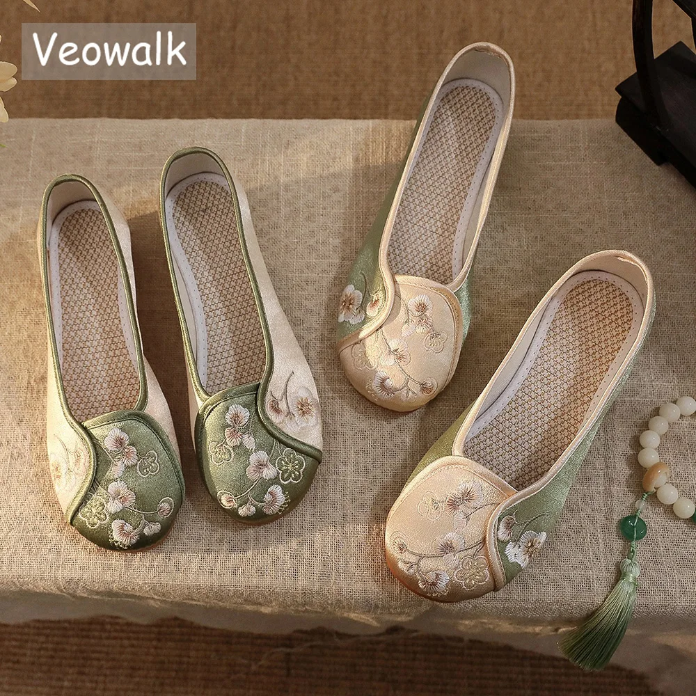 veowalk-新しい伝統的な手作りの女性綿生地刺繍バレエフラットレトロレディースカジュアルウォーキングダンスソフトホーズ