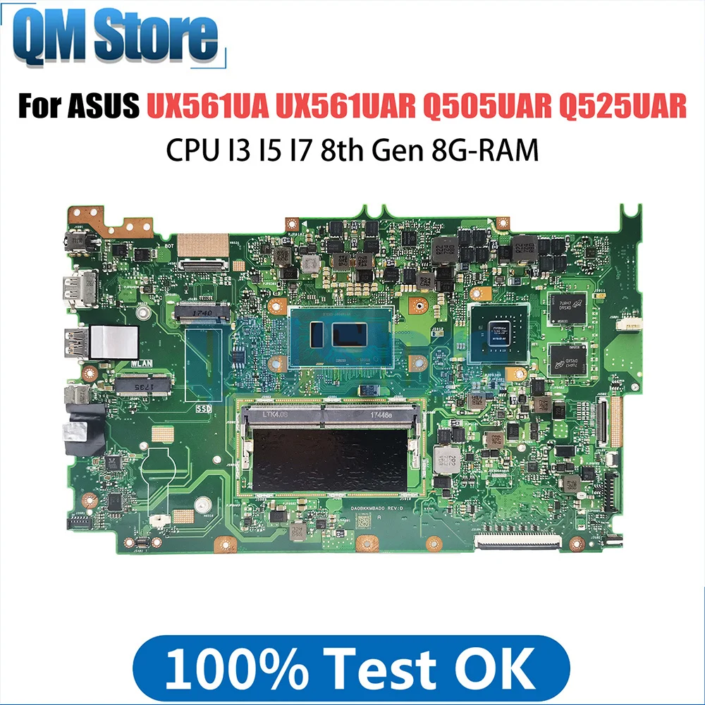 

UX561UA Notebook Mainboard For ASUS UX561UAR Q505UAR Q525UA Q525UAR Laotop Motherboard CPU I3 I5 I7 8th Gen 8G RAM