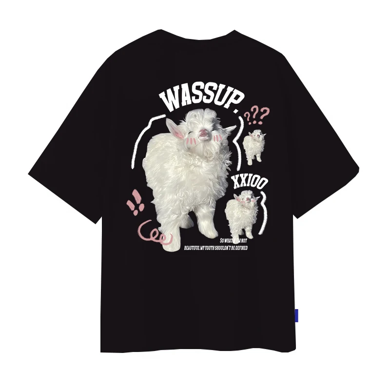 

Motorcycle Animal Print Trendy Brand Summer Short-Sleeved T-Shirt New Male Couple Heavy Cotton Loose Top