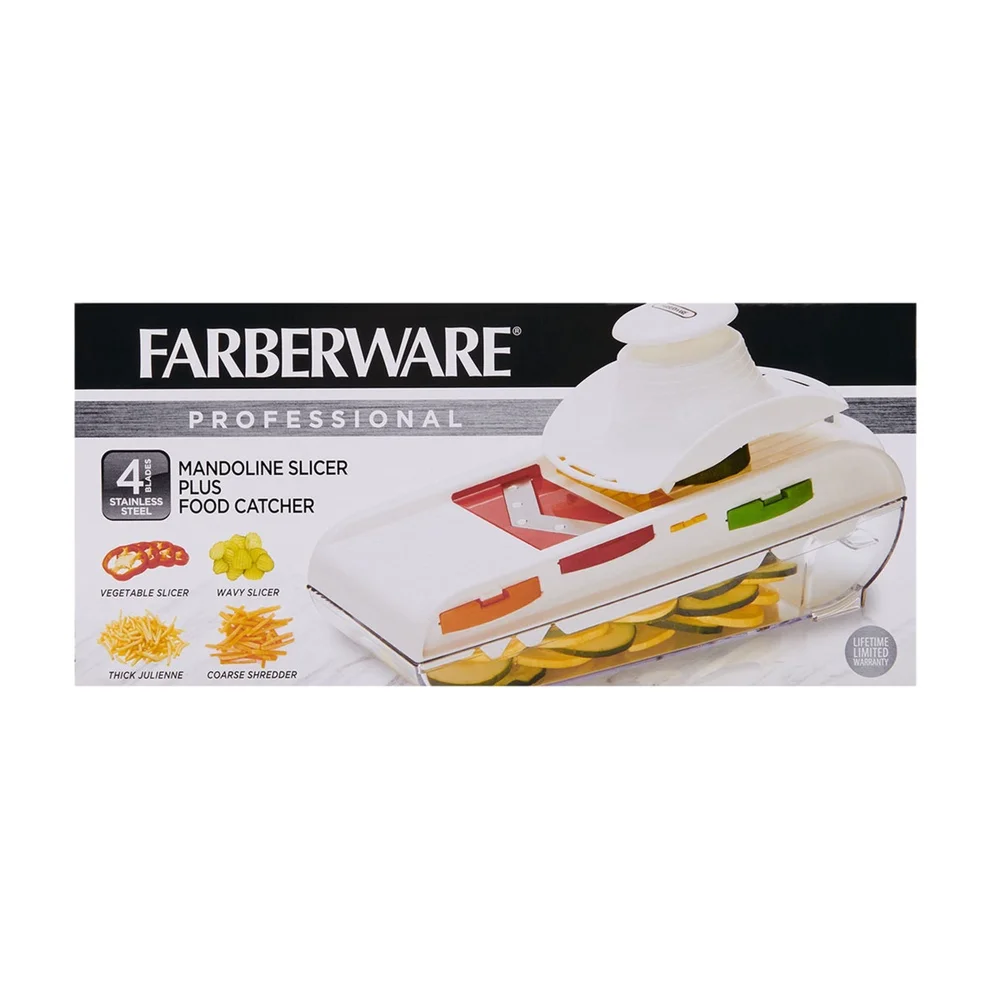 Rebanador de mandolina profesional con 4 cuchillas afiladas, rejilla para cortar juliana y recoger alimentos, diseño ergonómico, seguro, fácil de usar