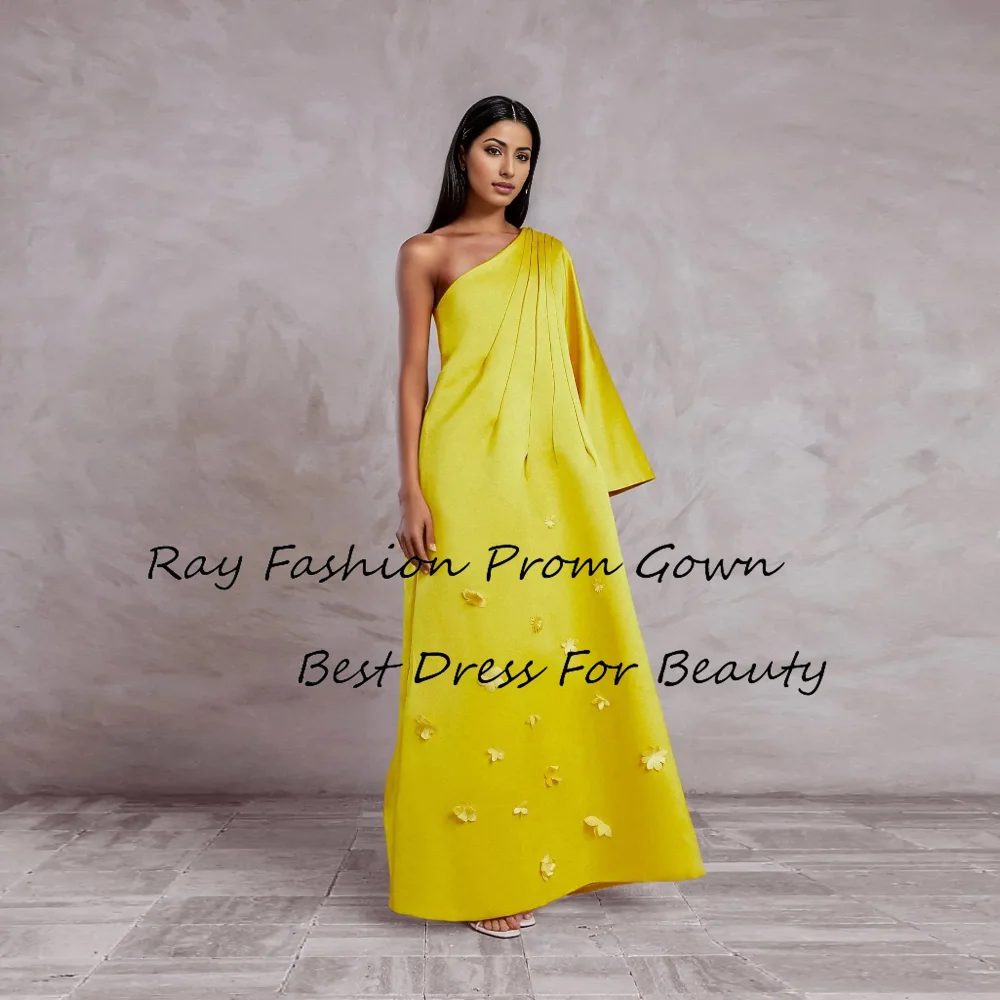 

Ray Fashion A Line Evening Dress Handmade Flowers One Shoulder With Fold Draped For Women Formal Occasion Gowns فساتين سهرة