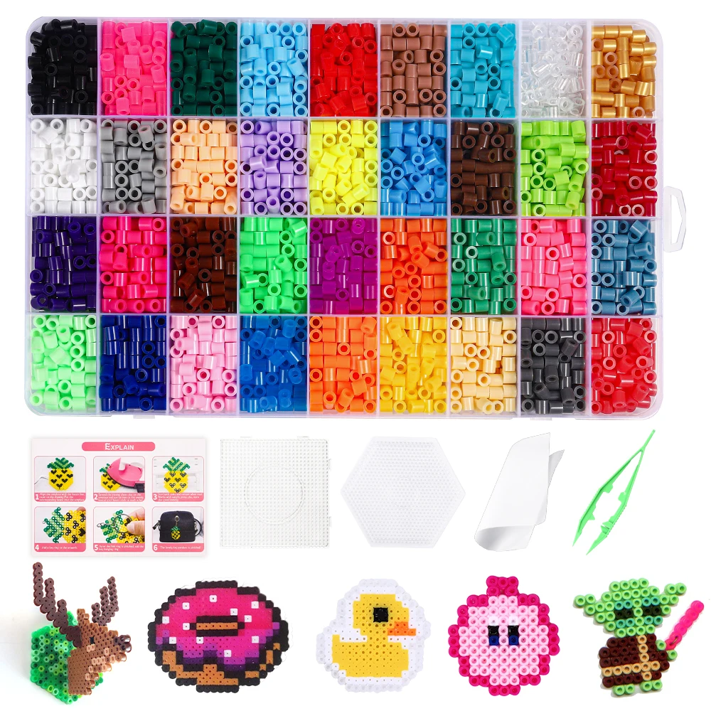 1 Box 36 Color 5mm Fuse Beads Kit Including Pegboards Melty Beads Set for Jewelry Making Keychain Craft Art Decorations Diy