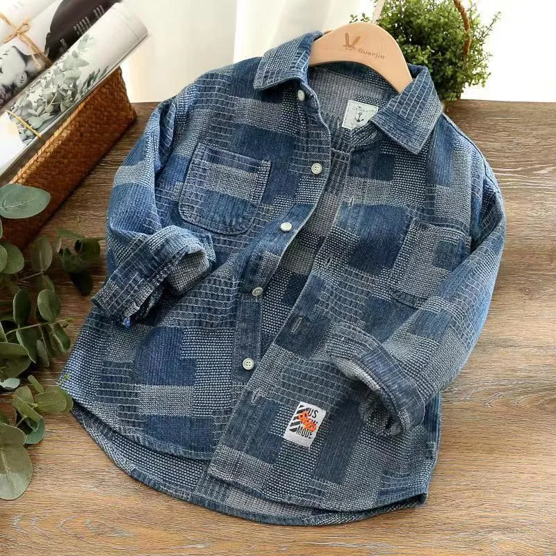 Boys Plaid Jackets Autumn Thin Denim Coat New Big Kids Spring  Casual Denim Outerwear Fashion Trend Children Clothing 4-14 Years