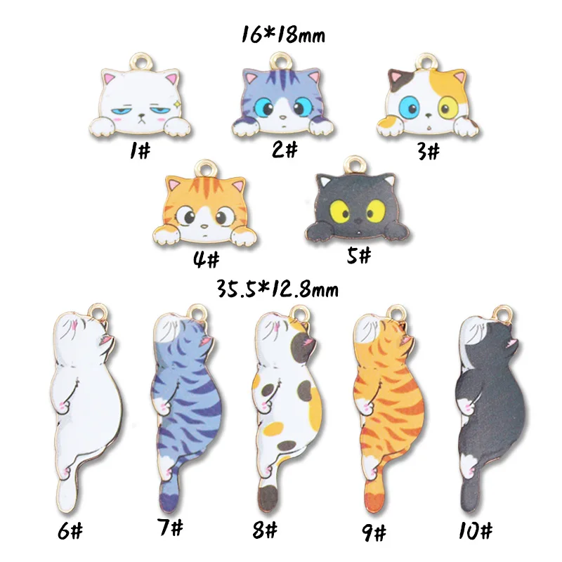 Cute Cat Metal Charm Pendant 20pcs Cartoon Animal Kitten Enamel Charms Kawaii Gold Earrings Making Accessories DIY Findings image 2