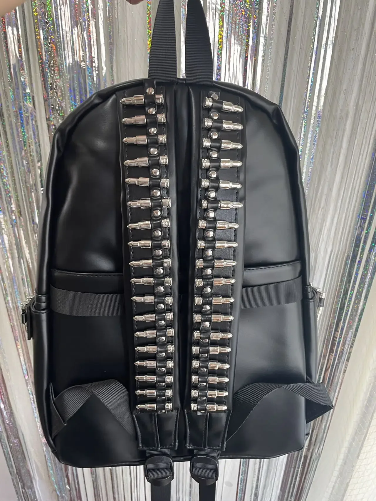 Bullet Metal Strap Decor Alt Black Aesthetic Rucksack Punk Leopard Studded Backpack Women Y2K Gothic Faux Leather Backpack