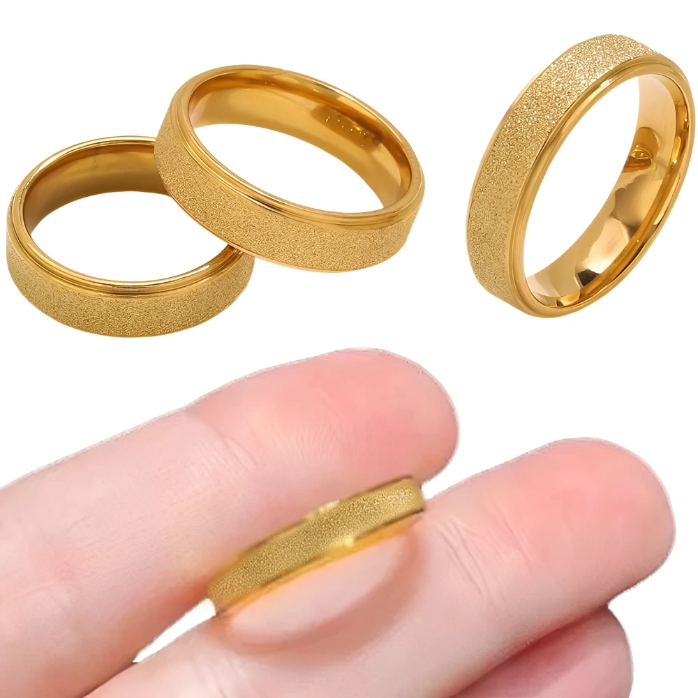 Aiovlo Frosted Stainless Steel Ring for Women Men Luxury Fashion Simple Gold Color Finger Rings Wedding Girls Jewelry Wholesale
