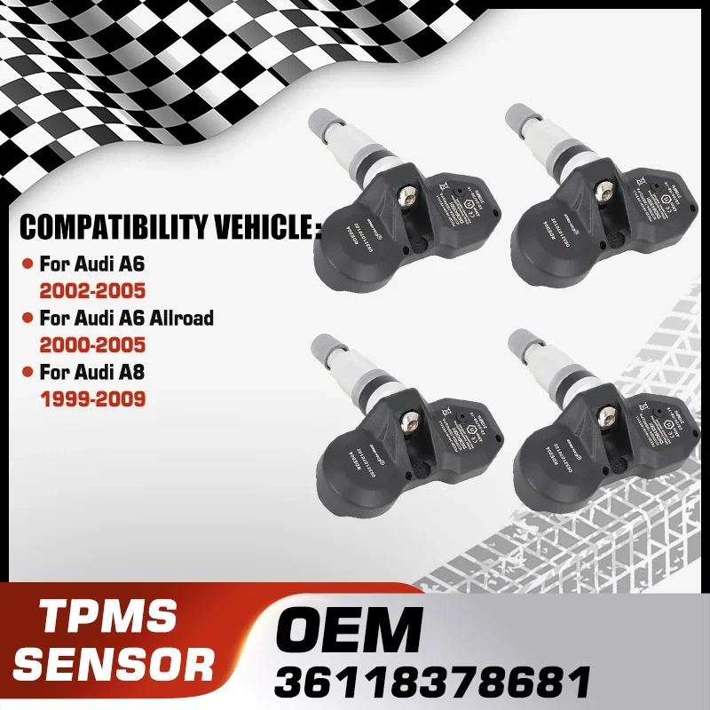 

1/4PCS TPMS Tire Pressure Monitor Sensor System For Audi A6 2002-2005 Audi A6 Allroad 2000-2005 Audi A8 1999-2009 36118378681