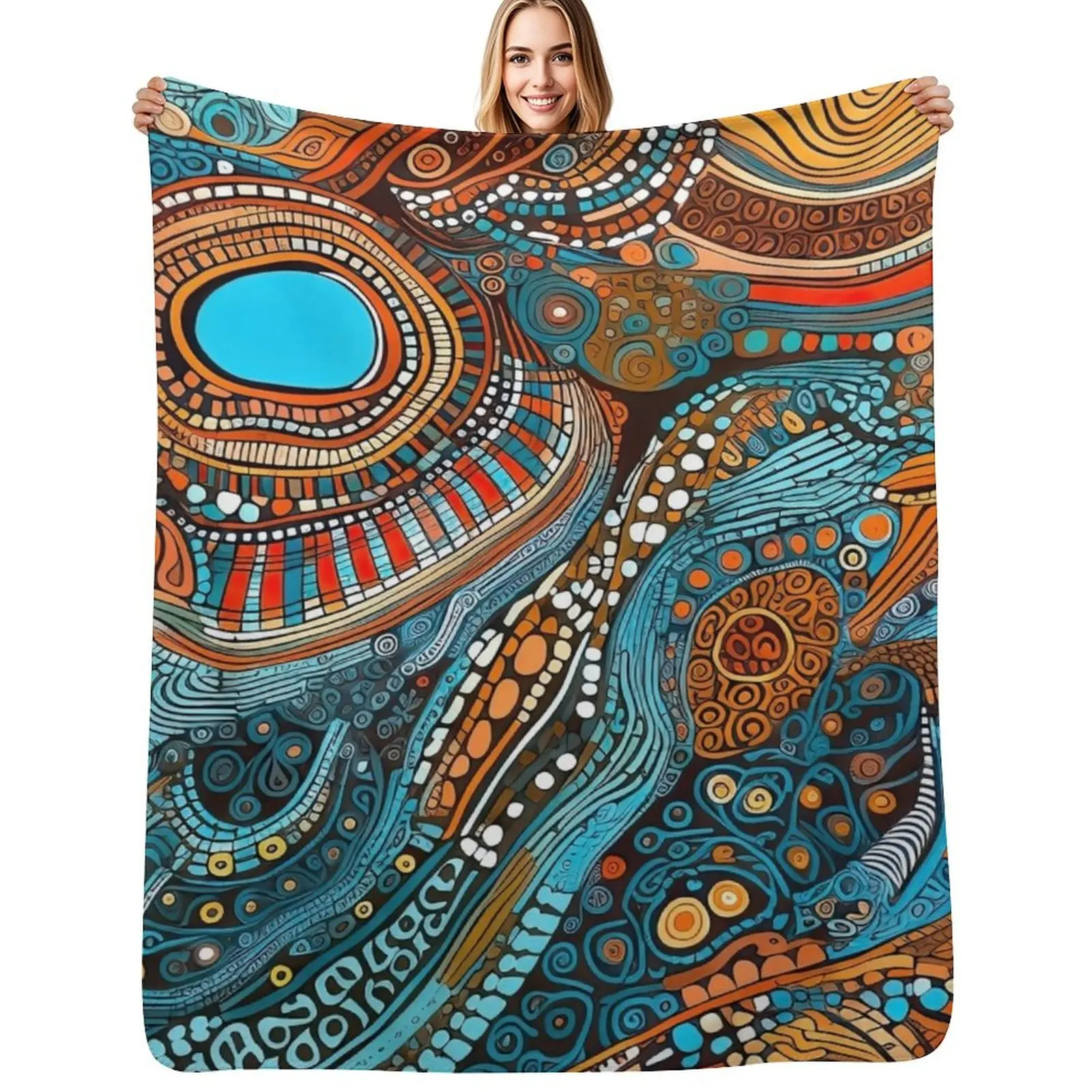 Aboriginal Art #7 Throw Blanket Travel Size Cozy Blanket for Plane Train