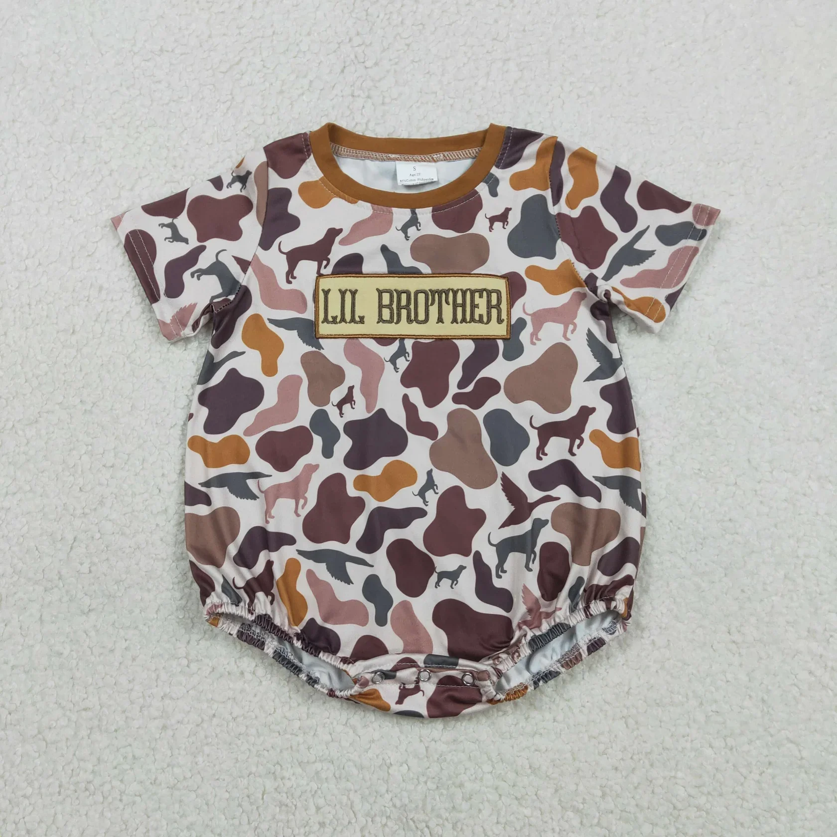 Wholesale Infant Boys Embroidery Brother Clothes Newborn Toddler Baby Boy Dogs Camo Bubble Romper Kids Wear Children Jumpsuit