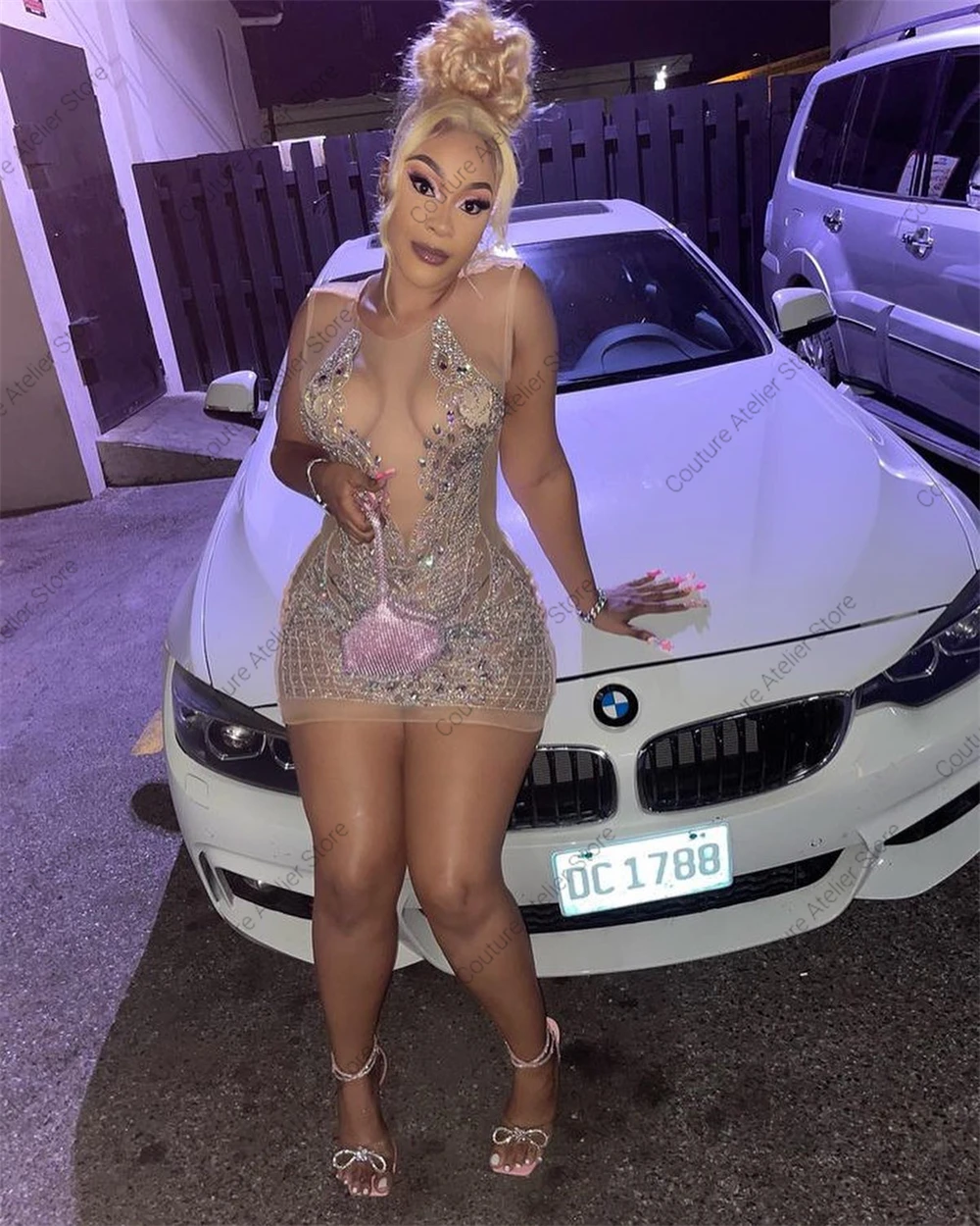Rainbow Rhinestones 2024 Birthday Luxury Dress Mini Prom Dress For Black Girls African Mermaid Wedding Party See Thru Customized