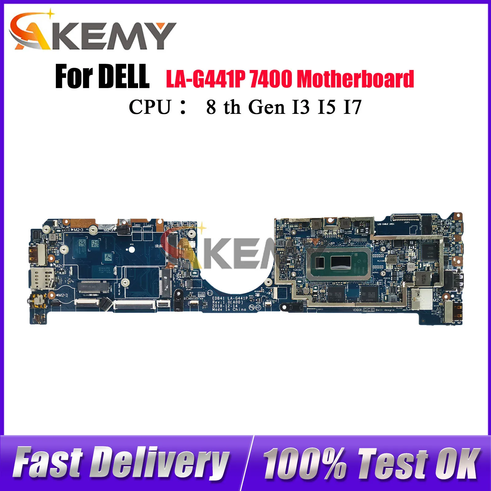 

For Dell Latitude 7400 Notebook Mainboard LA-G441P with i5 i7 8th gen CPU 8G 16G 0R5P25 54PCJ Tested OK
