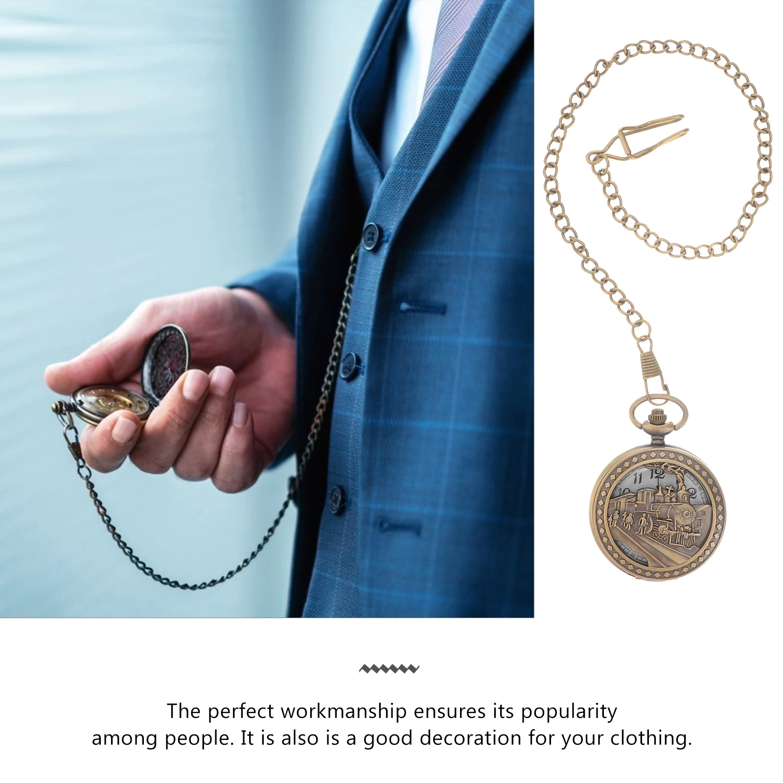 

Vintage Pocket Watch Mineral Glass Lightweight Portable for Men Chain Retro Style Large Dial Easy Time Check Gifts