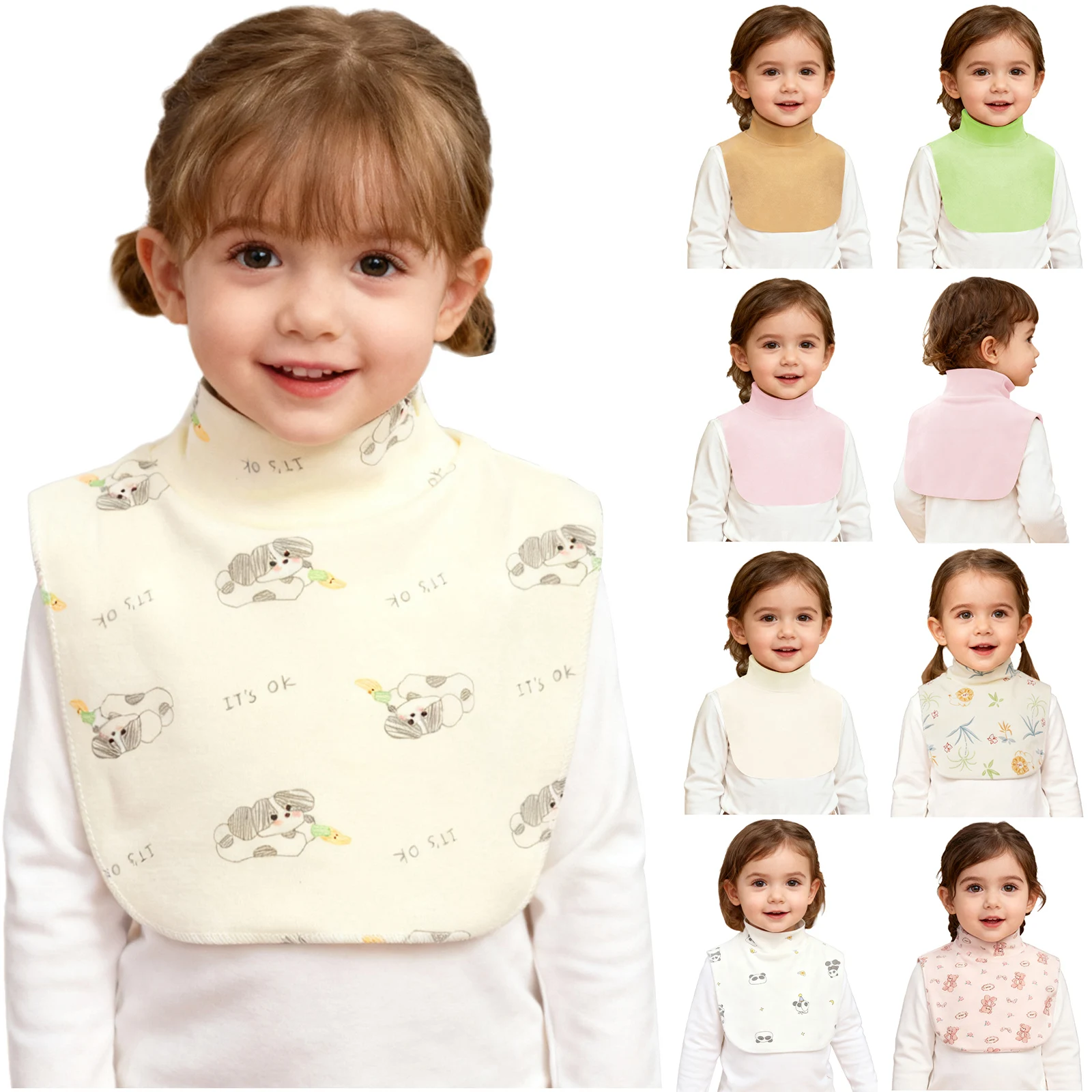 Kleinkind Baby Niedlich Bedruckte Lätzchen Dickey Frühling Herbst Warm Winddicht Mock Neck Abnehmbarer Schal Hals Abdeckung Kinder Spucktücher