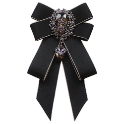 Retro Handmade Ribbon Bow Tie Brooch Rhinestones Crystal Necktie Men's Suit Shirt Collar Pin Luxulry Webbing Jewelry Accessories