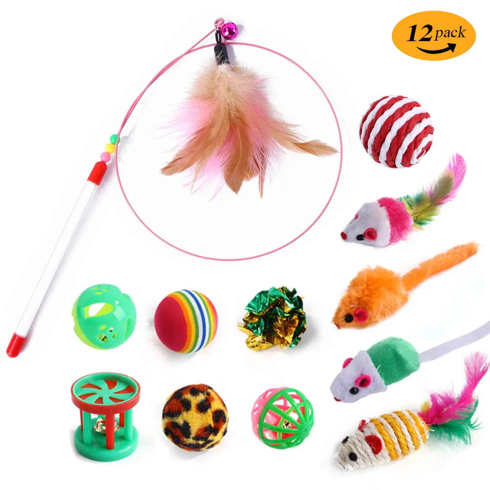 Cat Toys Variety Pack-Pet Kitten Toys Combination Set Cat Toy Funny Cat Stick Sisal Mouse Bell Ball Cat Supplies