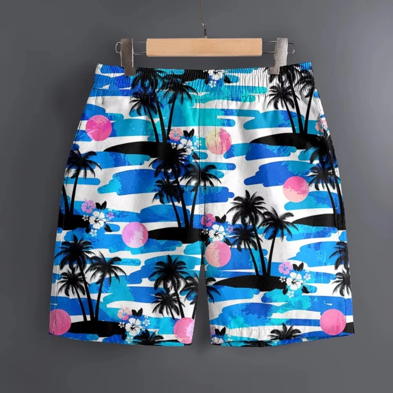 

Мужские гавайские шорты с 3D тропическим растительным узором, пляжные шорты, быстросохнущие спортивные шорты для отдыха на открытом воздухе, модные мужские плавки