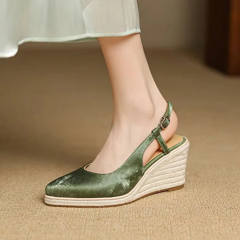 New Spring Womens Wedge Pumps Shoes Woman Wedge Heel Sandals Elegant Summer Lady Hemp Espadrilles Sandal Round Toe Pumps