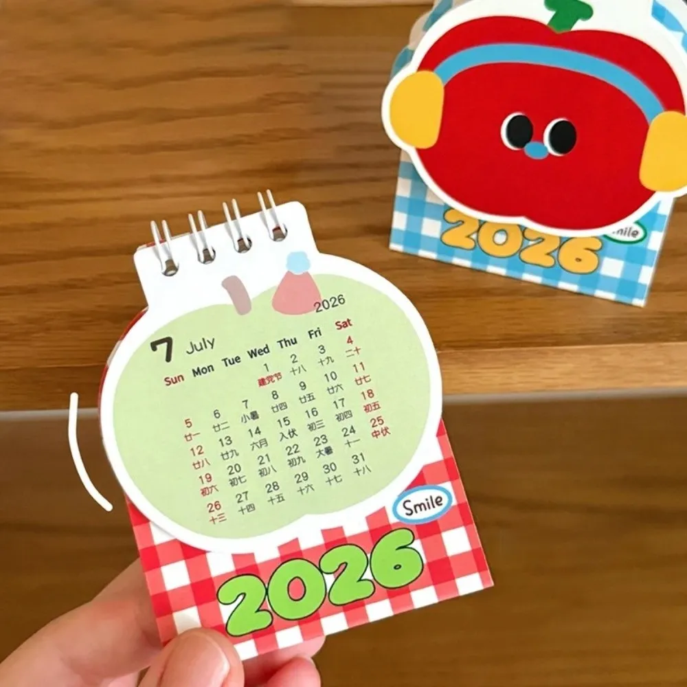 Cute Mini 2026 Desk Calendar Cartoon Coil Binding Schedule Planner Portable Daily Planner Desktop Decoration