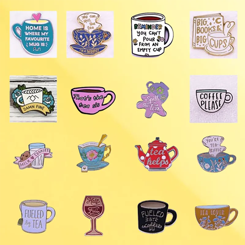 Fun coffee cup brooch tea culture enthusiast accessory enamel badge Denim Jacket Backpack Pin Decoration