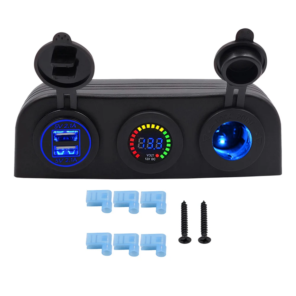 

Three Hole Tent Type Panel 4.2A Dual USB Charger 12V/24V Voltmeter for Car Motorcycle Boat ATV