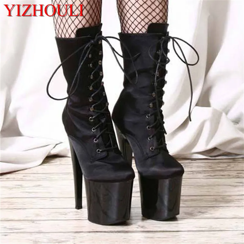 

fashion party shoes motorcycle boots 20cm stiletto boots Platform black sexy ankle .zipper opening material PU dance shoes