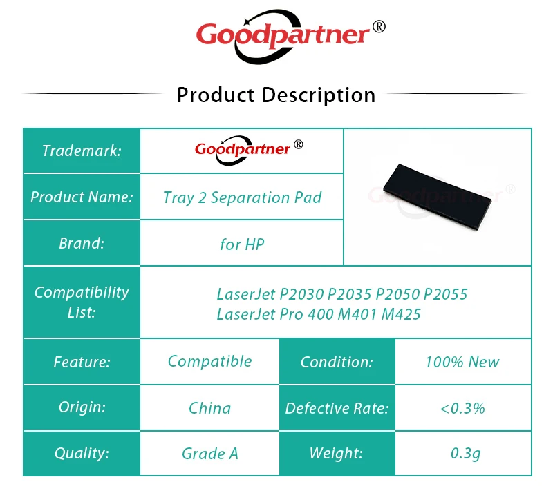20X RM1-7365-000 RM1-6397-000 Tray 2 Separation Pad for HP P2030 P2035 P2050 P2055 400 M401 M425 P3010 P3015 500 M521 M525 D1550