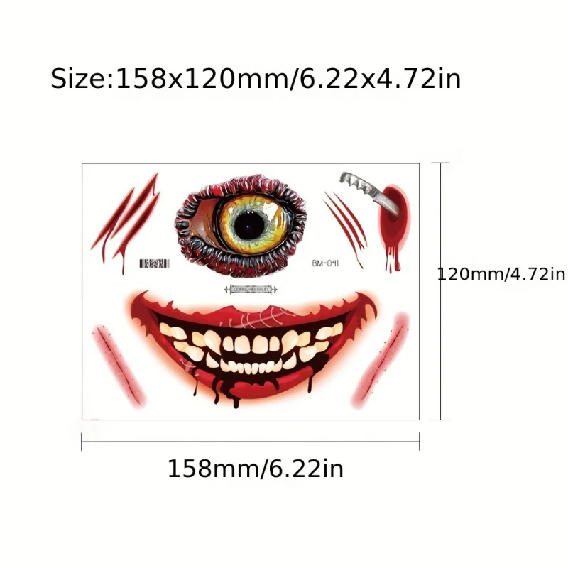 ملصق وشم فم الهالويون ، ديكور شفاه مخيف سهل الاستخدام ، مكياج حفلات