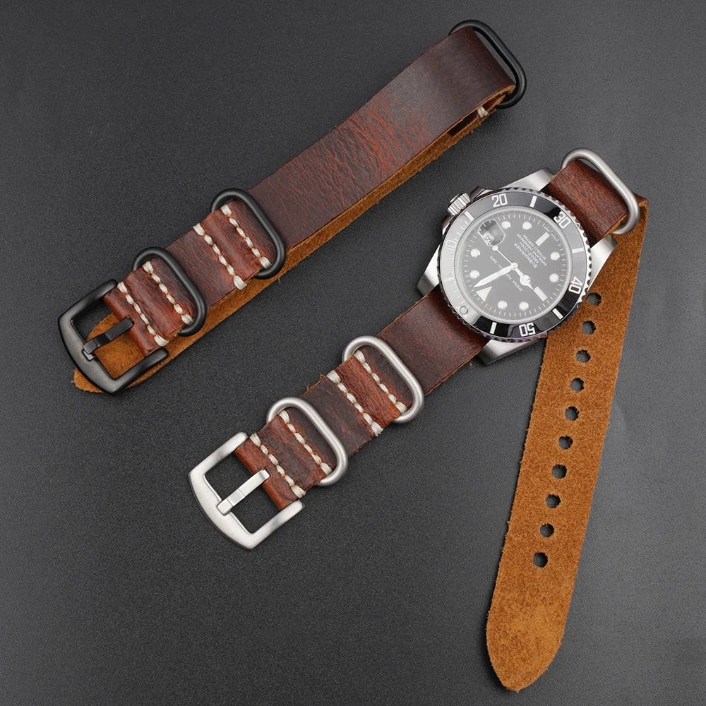 Retro Handmade Oil Wax Cowhide Long Watch Strap 20mm 22mm 24mm Adjustment Crazy Horse Leather Watchband Replacement Accessories