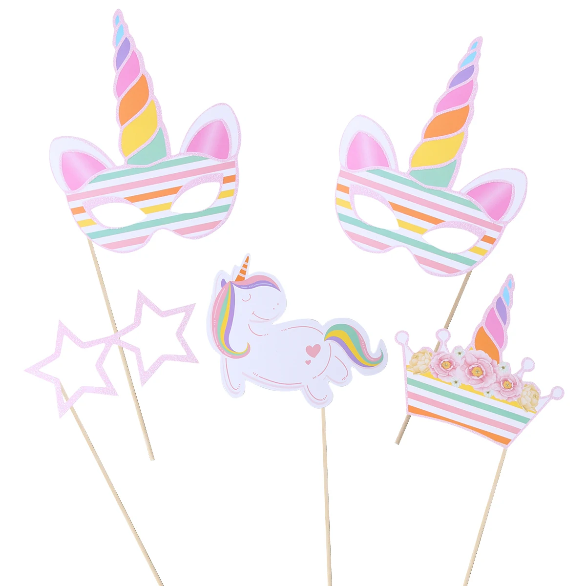 

10 Pcs Unicorn Photo Props Bright Color Lovely Design Birthday Celebration Booth Photobooth Cake Decoration