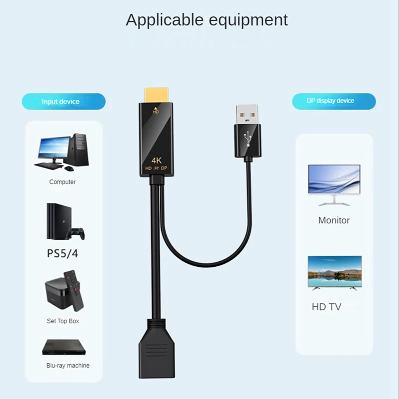 สายแปลงสัญญาณ HDMI ตัวผู้ไปยังพอร์ตตัวเมีย4K @ 60Hz HDMI-เข้ากันได้กับสายอะแดปเตอร์แปลง DP