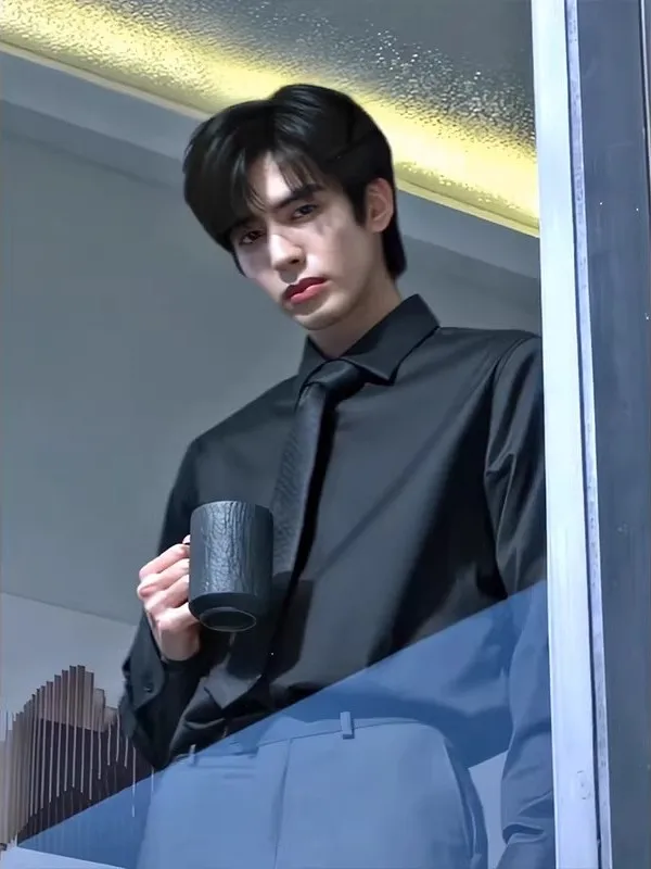 

Naples Long Sve irt Men's Sle Briti Faion High Quali Haome Suit Inner Wear Dk irt Polyester Spandex Blend