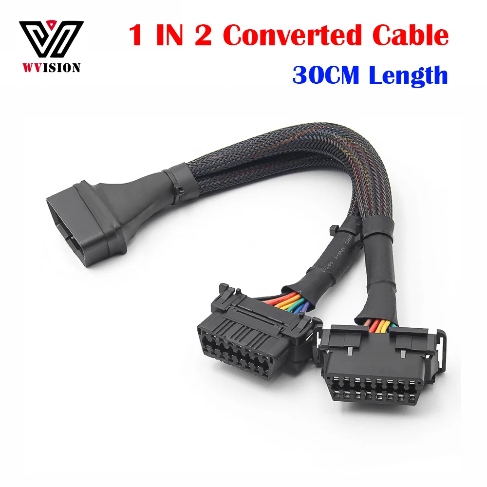 

1 IN 2 Converted Cable OBD2 Flat Extension Cable 16Pin Connected Car Diagnostic Line OBD2 Male To Dual Female High Efficiency