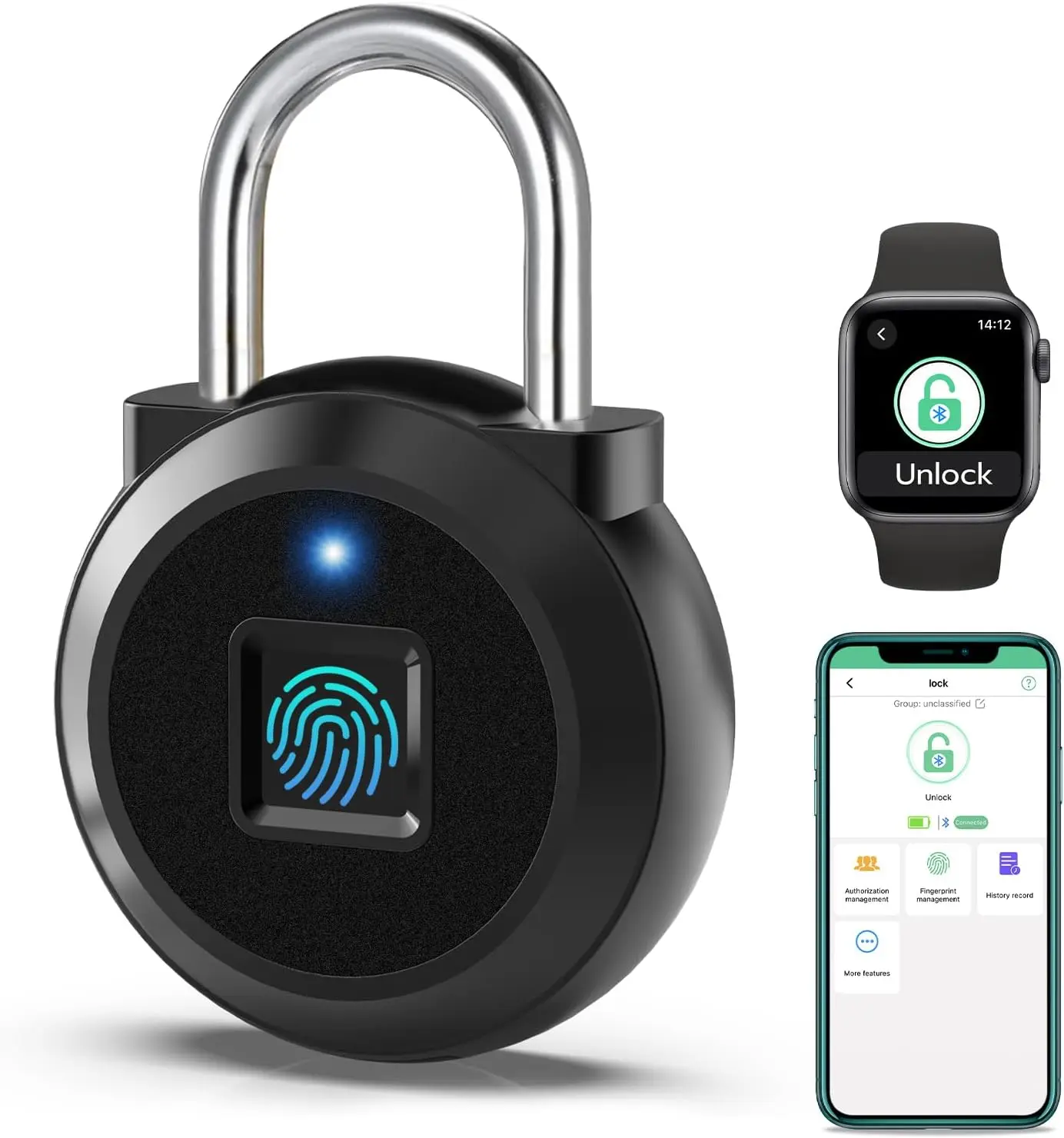 

Умный замок с функцией распознавания отпечатков пальцев и Bluetooth-приложением, биометрический замок без ключа для спортзалов, школьных шкафчиков, водонепроницаемый.