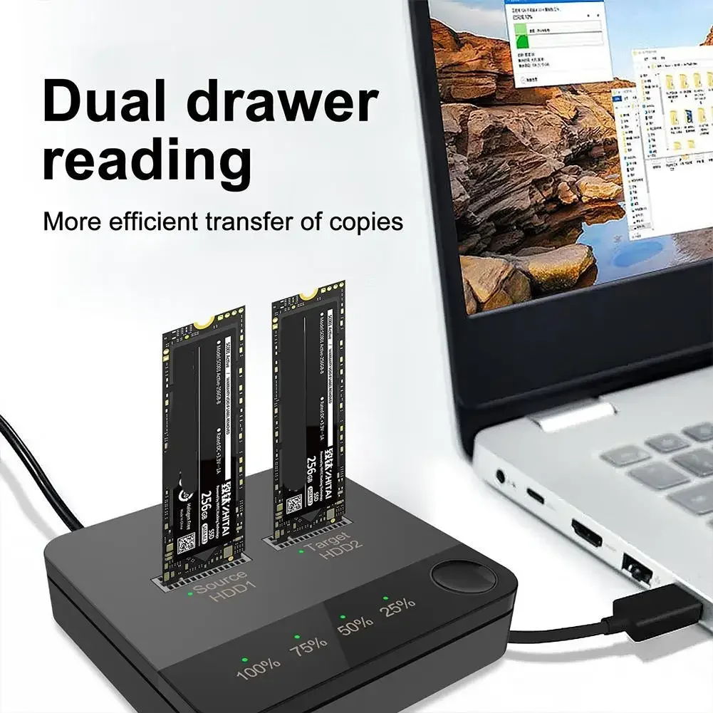 USB 3.1 M.2 SATA Dual-Bay SSD Enclosure Dock Station Clone Drive State Offline Solid Reader HDD Data Store Disk Copier