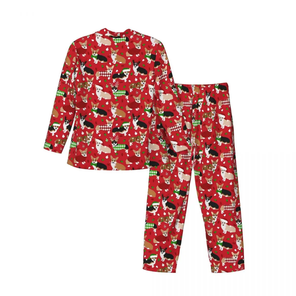 Kerst Corgi Nachtkleding Lente Honden Print Casual Oversized Pyjama Sets Mannen Lange Mouwen Schattige Vrijetijdskleding Custom Nachtkleding