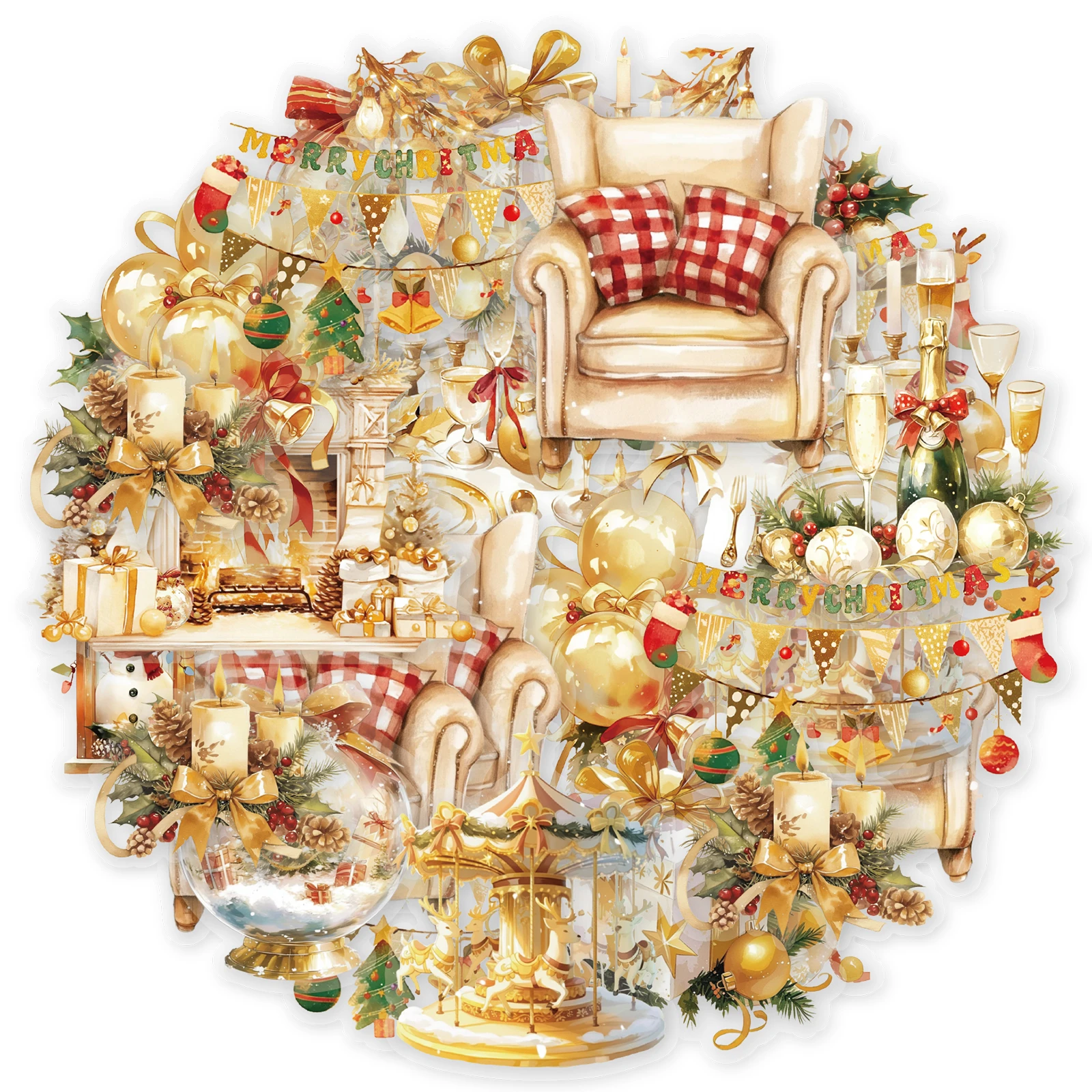 15 قطعة من ملصقات دفتر الملاحظات الذهبية لعيد الميلاد السعيد، ألبوم الصور، عطلة الحفلات، ديكور المنزل، ملصقات الألعاب