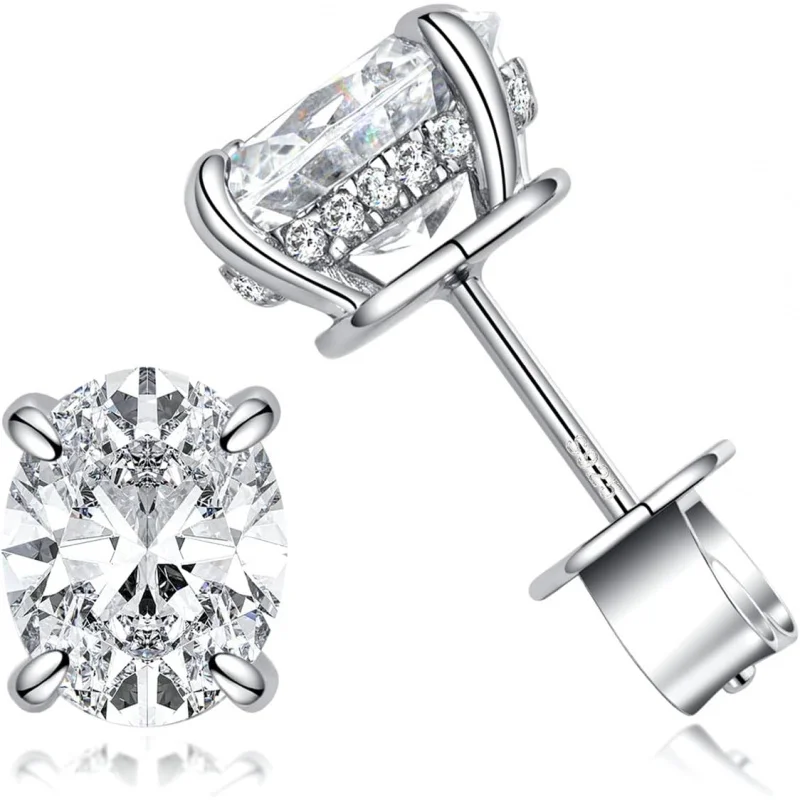 Oval Lab-Grown Diamond 6-Prong Stud Earrings Fashion Jewelry  for Women 925 Sterling Silver 18K Gold Plated Custom & Wholesale
