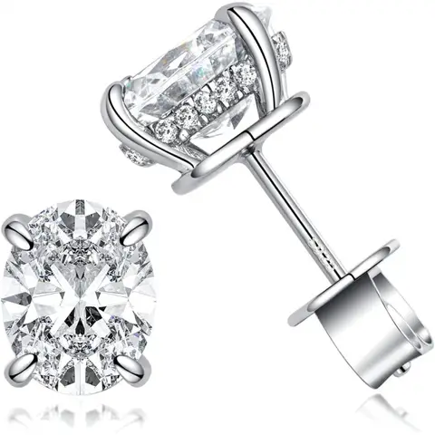 Oval Lab-Grown Diamond 6-Prong Stud Earrings Fashion Jewelry  for Women 925 Sterling Silver 18K Gold Plated Custom & Wholesale