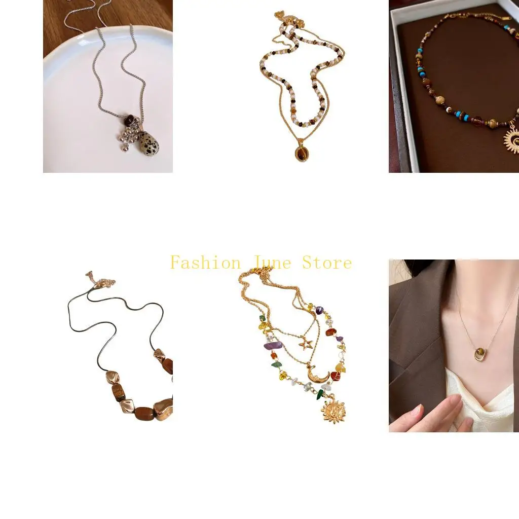

N5KA Minimalist Steel Necklace With Sun Pendant Natural Stone Adjustable Clavicle Chain For Versatile Styling